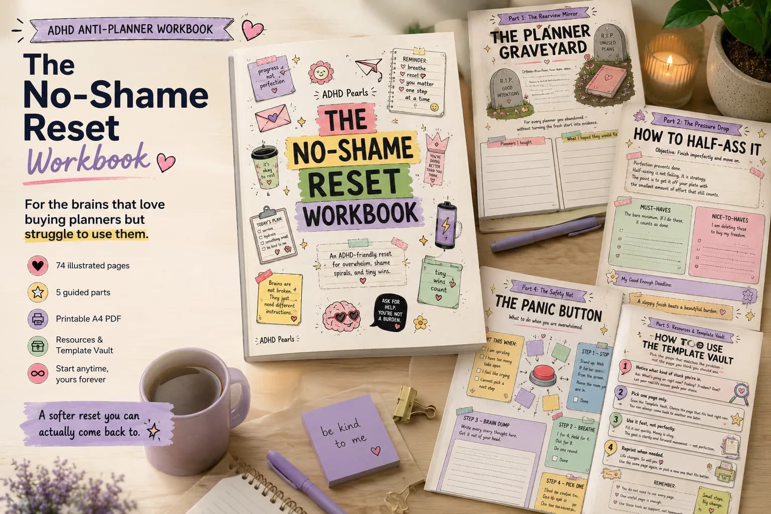 The No-Shame Reset Workbook bìa sách mockup