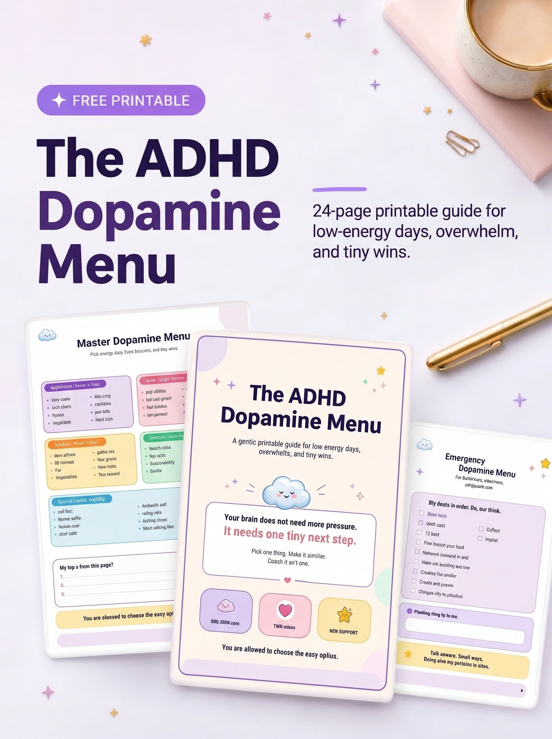Free 24-page ADHD Dopamine Menu printable guide mockup